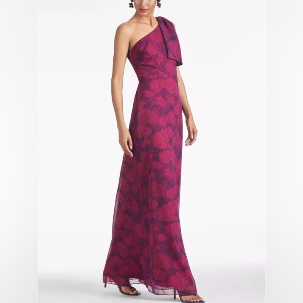Sachin + Babi One-Shoulder Floral Evening Gown in Fuchsia and Plum - Picture 3 of 6